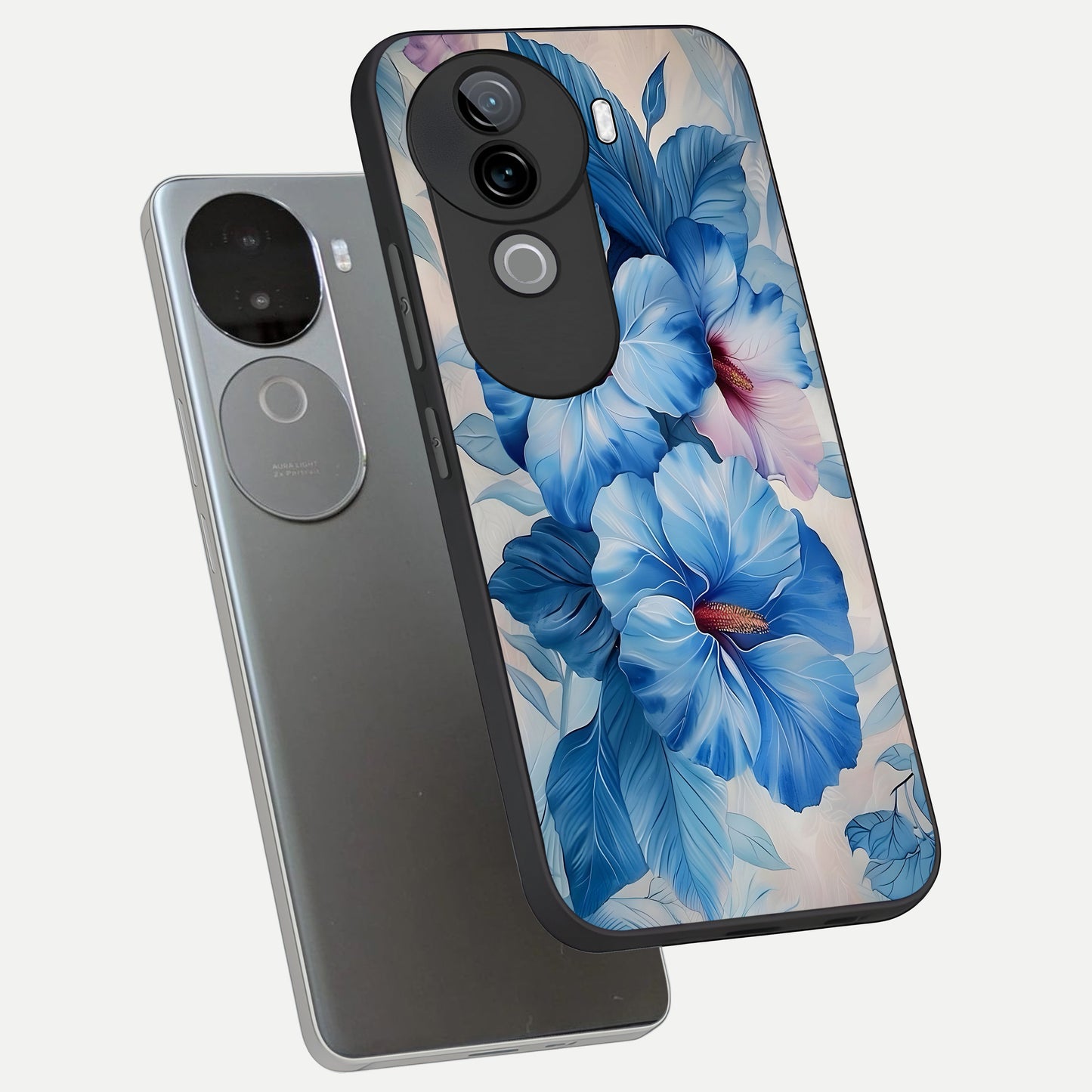  Ocean Hibiscus Grace phone case for iQOO Z9s showing premium glass back cover with detailed artwork