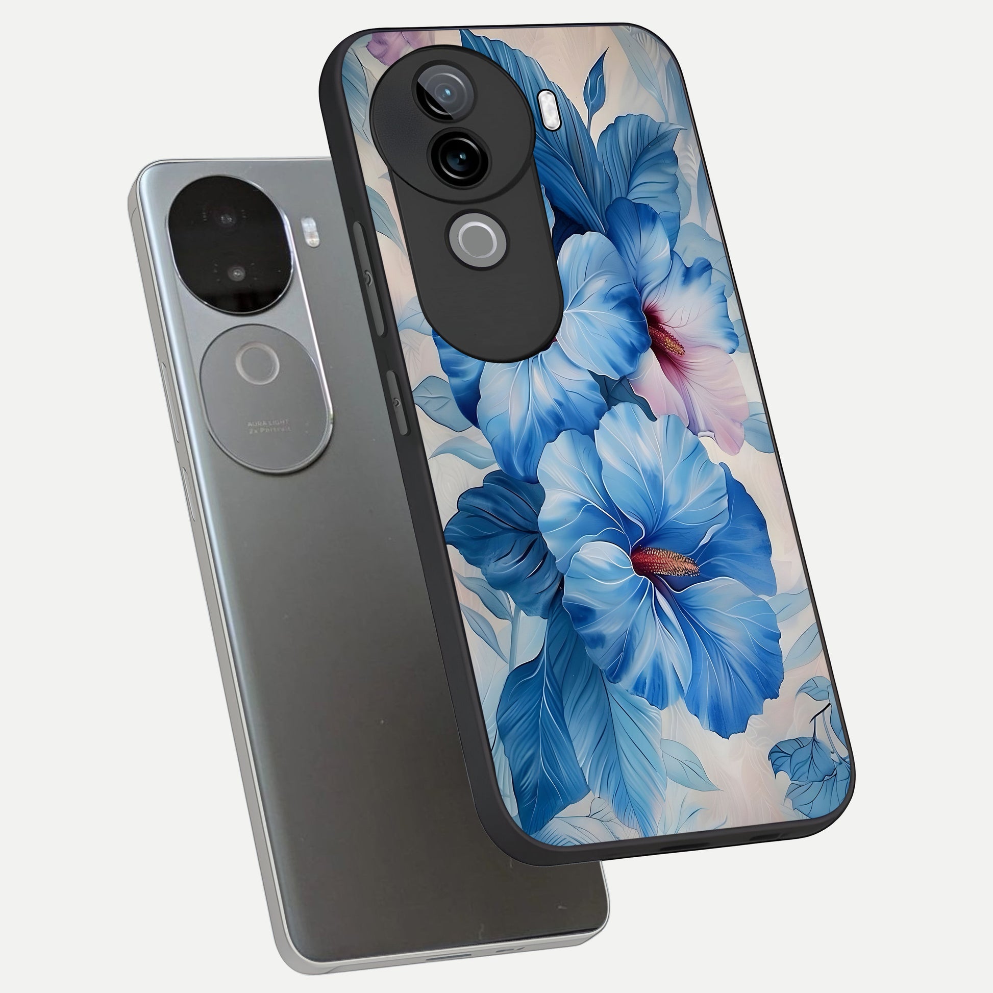  Ocean Hibiscus Grace phone case for iQOO Z9s showing premium glass back cover with detailed artwork