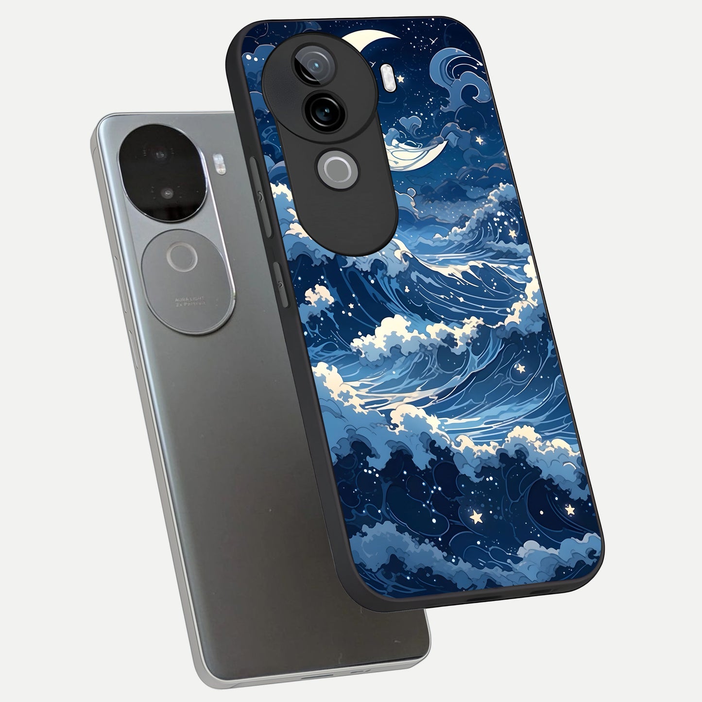  Ocean Moon Waves phone case for iQOO Z9s showing premium glass back cover with detailed artwork