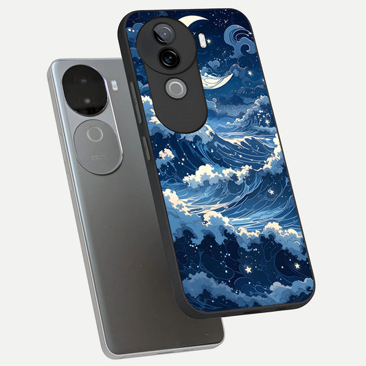  Ocean Moon Waves phone case for iQOO Z9s showing premium glass back cover with detailed artwork