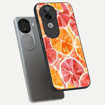 Orange Fruits Pattern phone case for iQOO Z9s showing premium glass back cover with detailed artwork