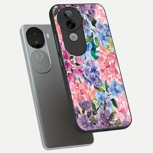  Pastel Floral Mix phone case for iQOO Z9s showing premium glass back cover with detailed artwork