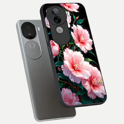  Peach Flower phone case for iQOO Z9s showing premium glass back cover with detailed artwork