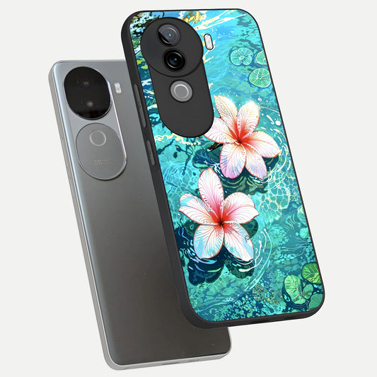  Pink Flowers in Water phone case for iQOO Z9s showing premium glass back cover with detailed artwork