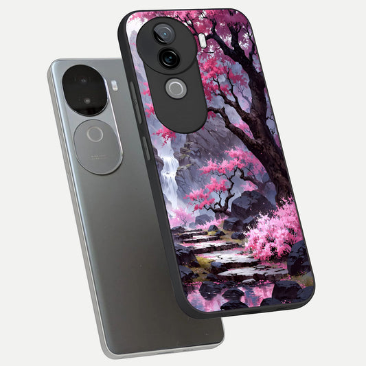  Pink Sunflower Glow phone case for iQOO Z9s showing premium glass back cover with detailed artwork