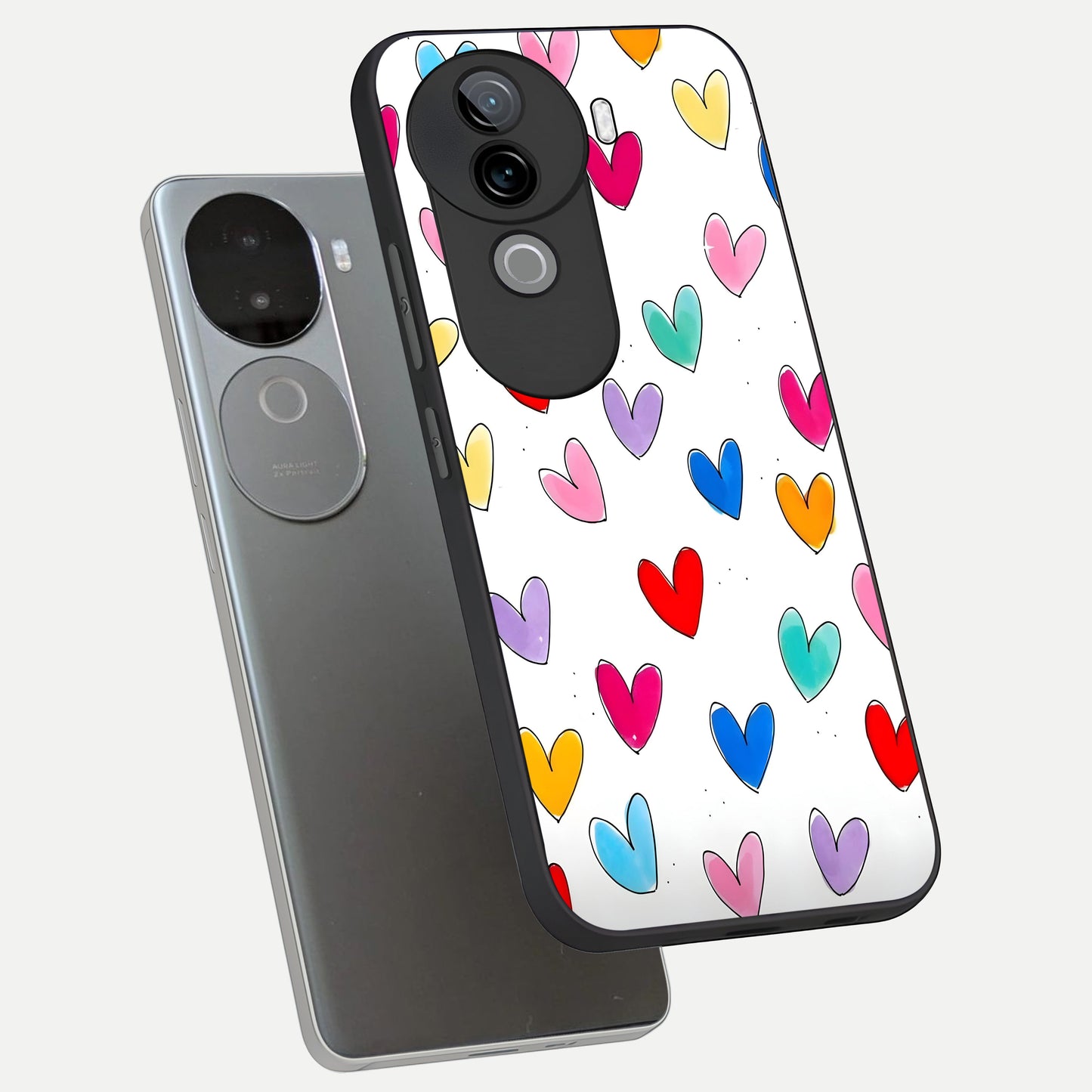  Playful Love Doodles phone case for iQOO Z9s showing premium glass back cover with detailed artwork