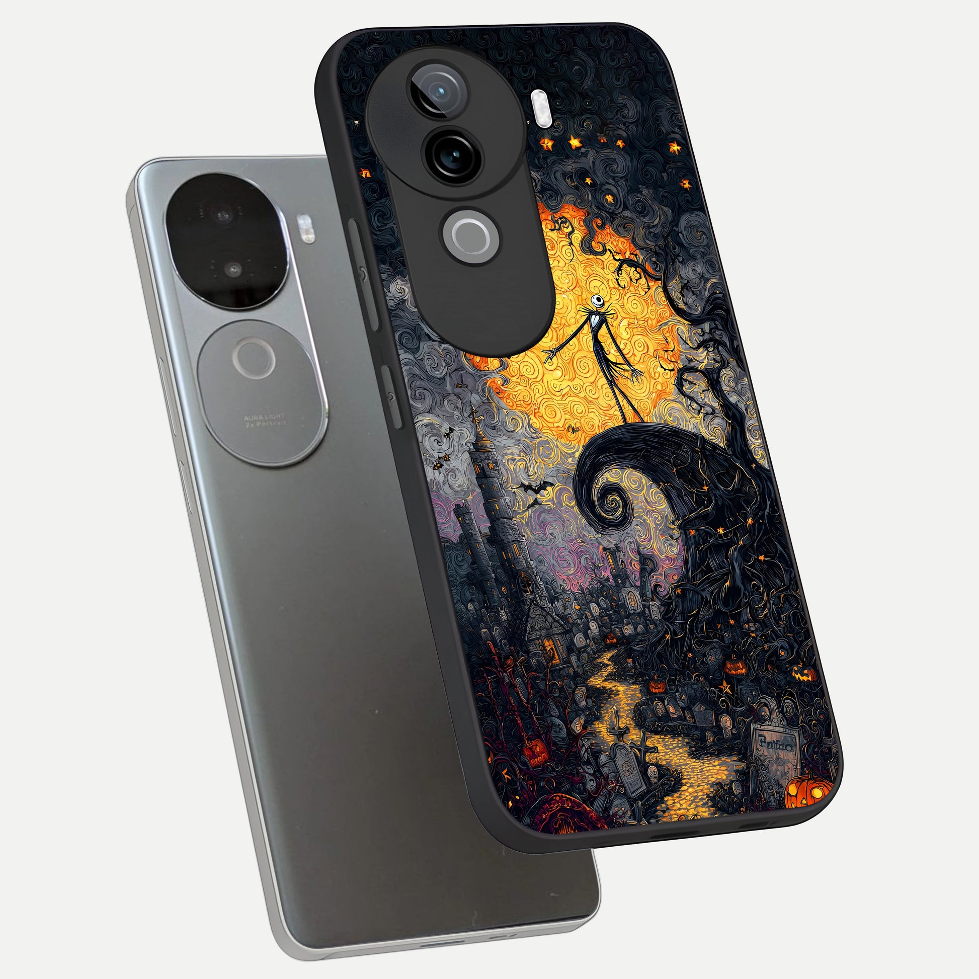  Pumpkin Moon Night phone case for iQOO Z9s showing premium glass back cover with detailed artwork