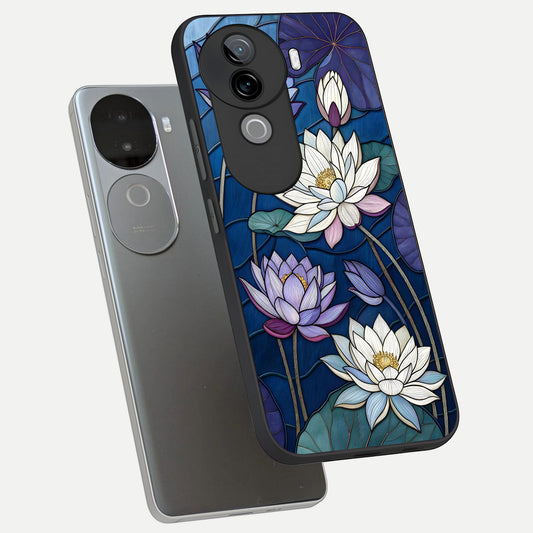  Purple Lotus Stained phone case for iQOO Z9s showing premium glass back cover with detailed artwork