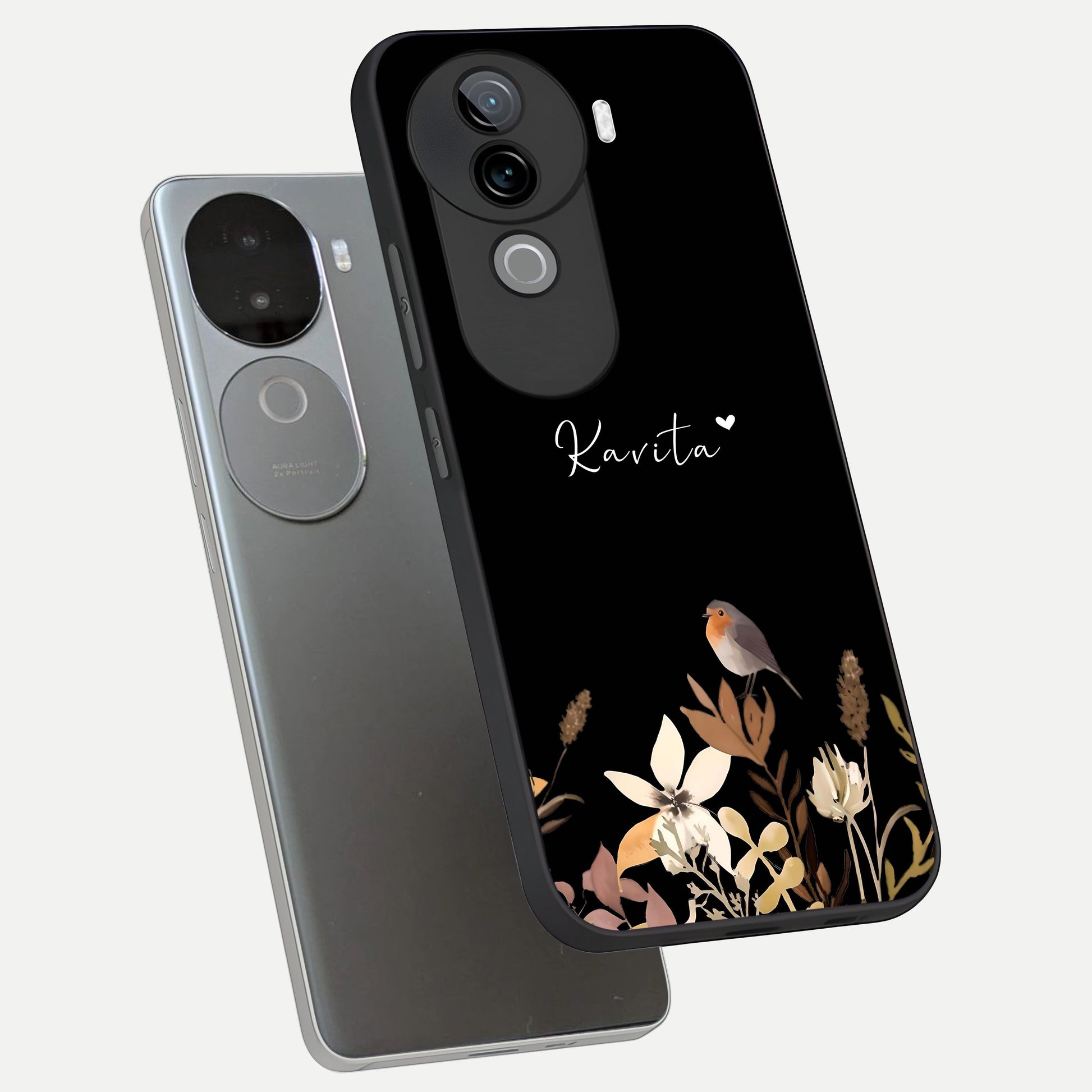  Quiet Garden Tune Custom Name phone case for iQOO Z9s showing premium glass back cover with detailed artwork