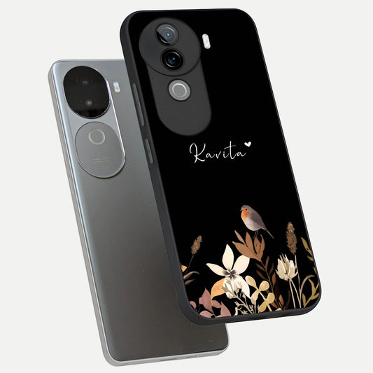  Quiet Garden Tune Custom Name phone case for iQOO Z9s showing premium glass back cover with detailed artwork