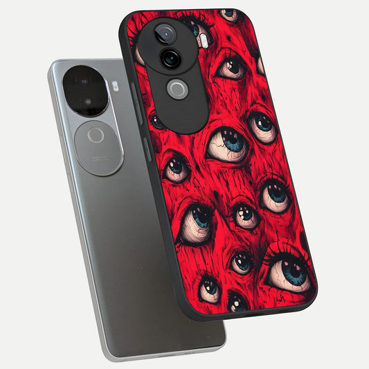  Red Eyes Pattern phone case for iQOO Z9s showing premium glass back cover with detailed artwork