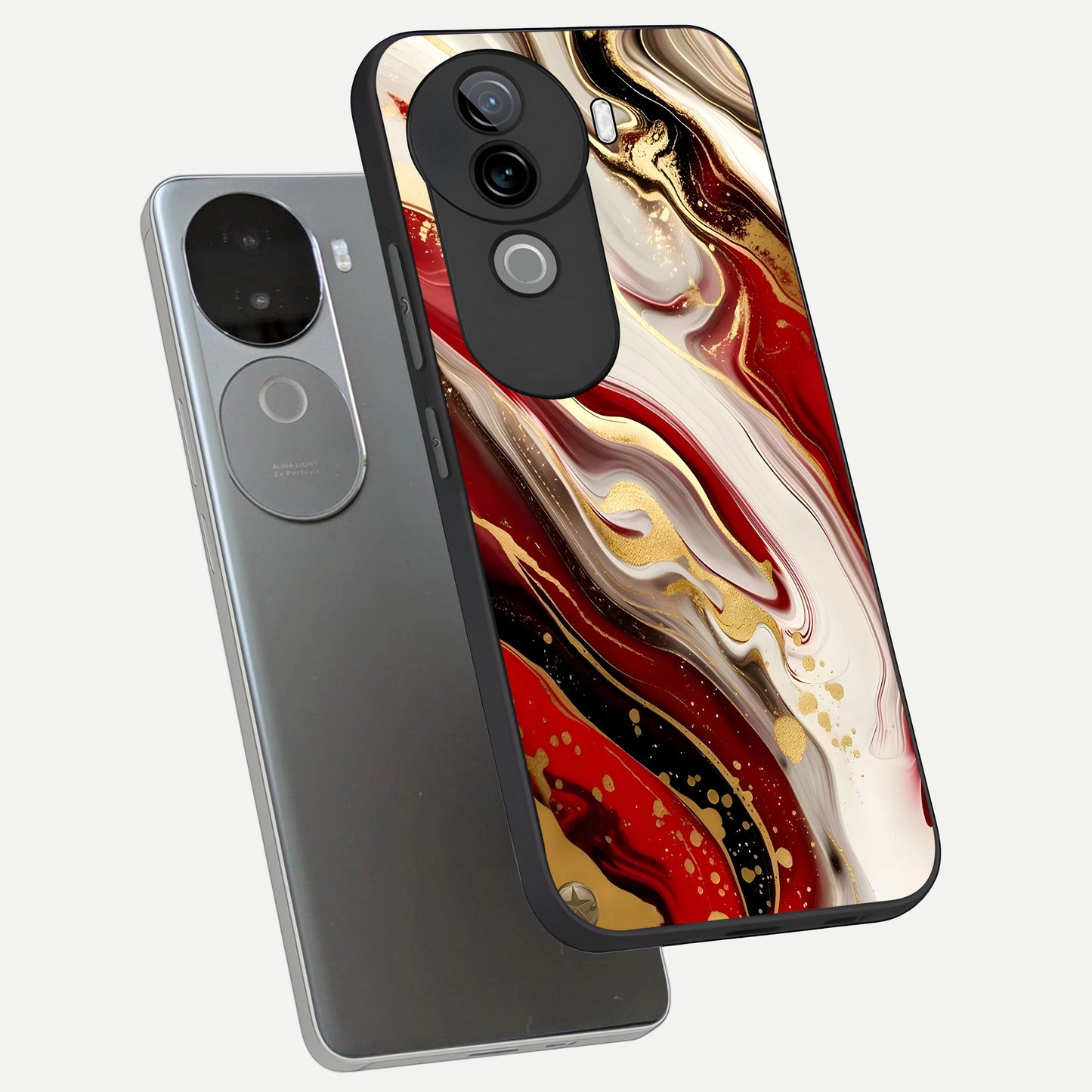  Red And White Marble phone case for iQOO Z9s showing premium glass back cover with detailed artwork