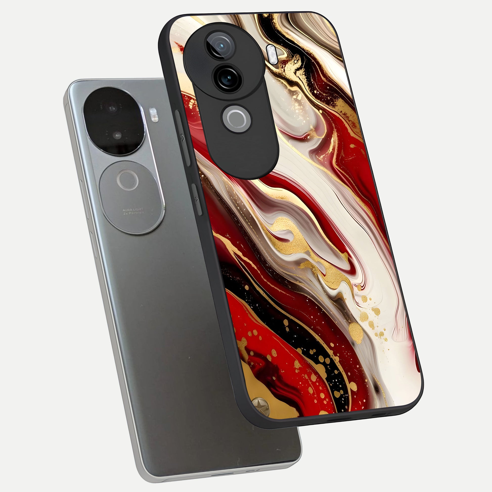  Red And White Marble phone case for iQOO Z9s showing premium glass back cover with detailed artwork