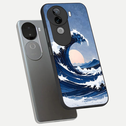  Rising Tide Power phone case for iQOO Z9s showing premium glass back cover with detailed artwork