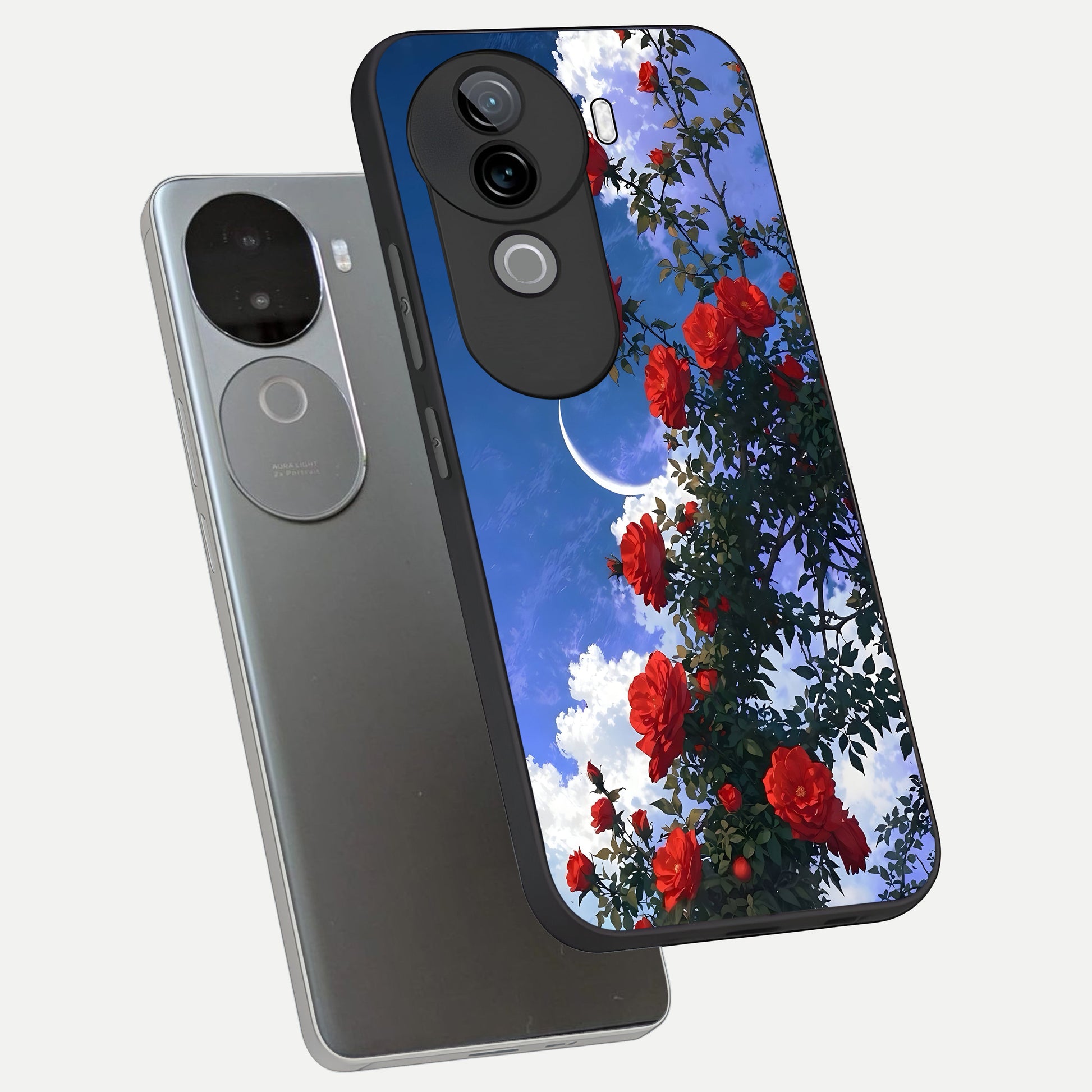  Rose Drift Flowers phone case for iQOO Z9s showing premium glass back cover with detailed artwork