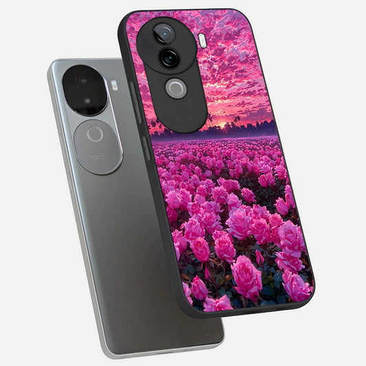  Rose Sunset Valley phone case for iQOO Z9s showing premium glass back cover with detailed artwork