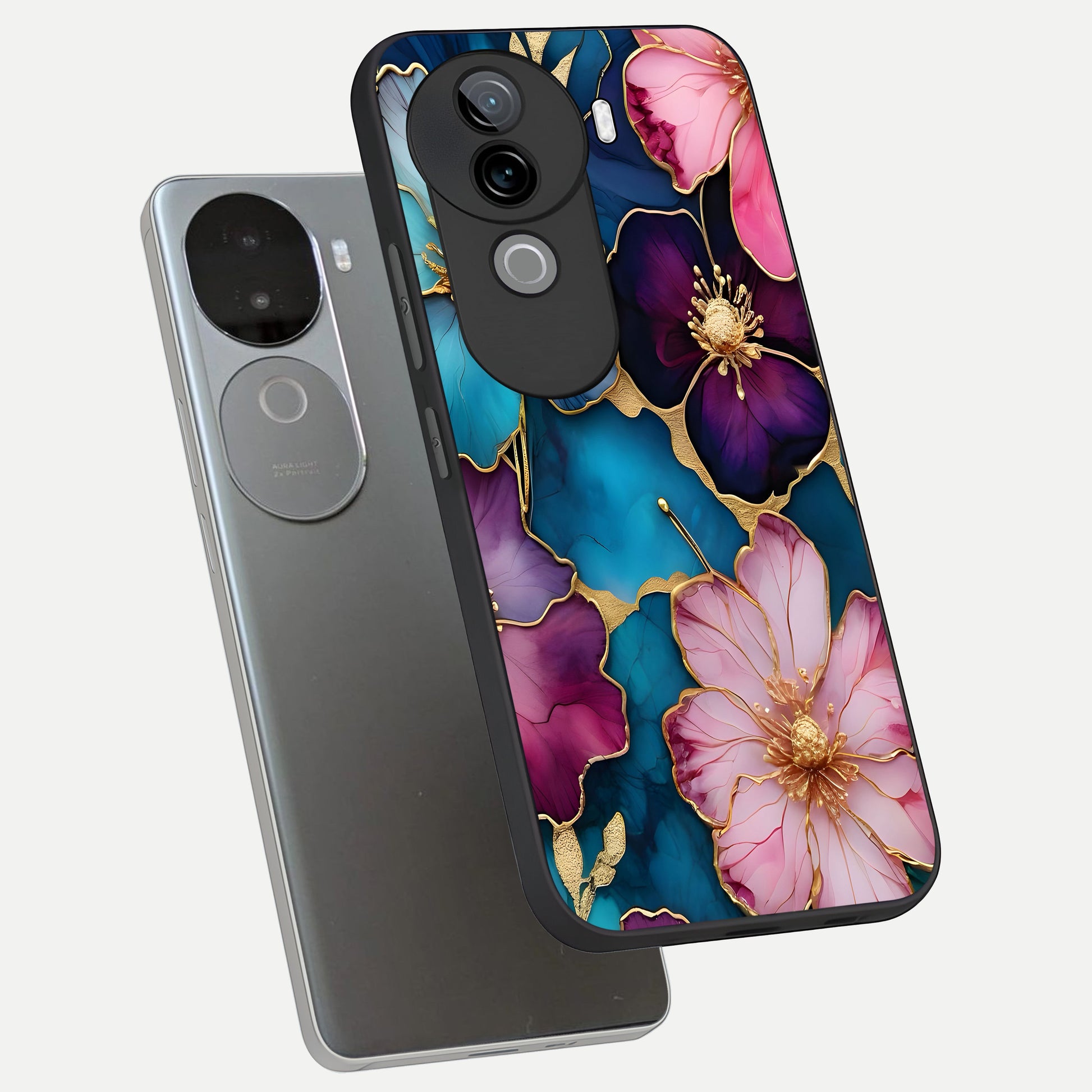  Sparkle Floral phone case for iQOO Z9s showing premium glass back cover with detailed artwork