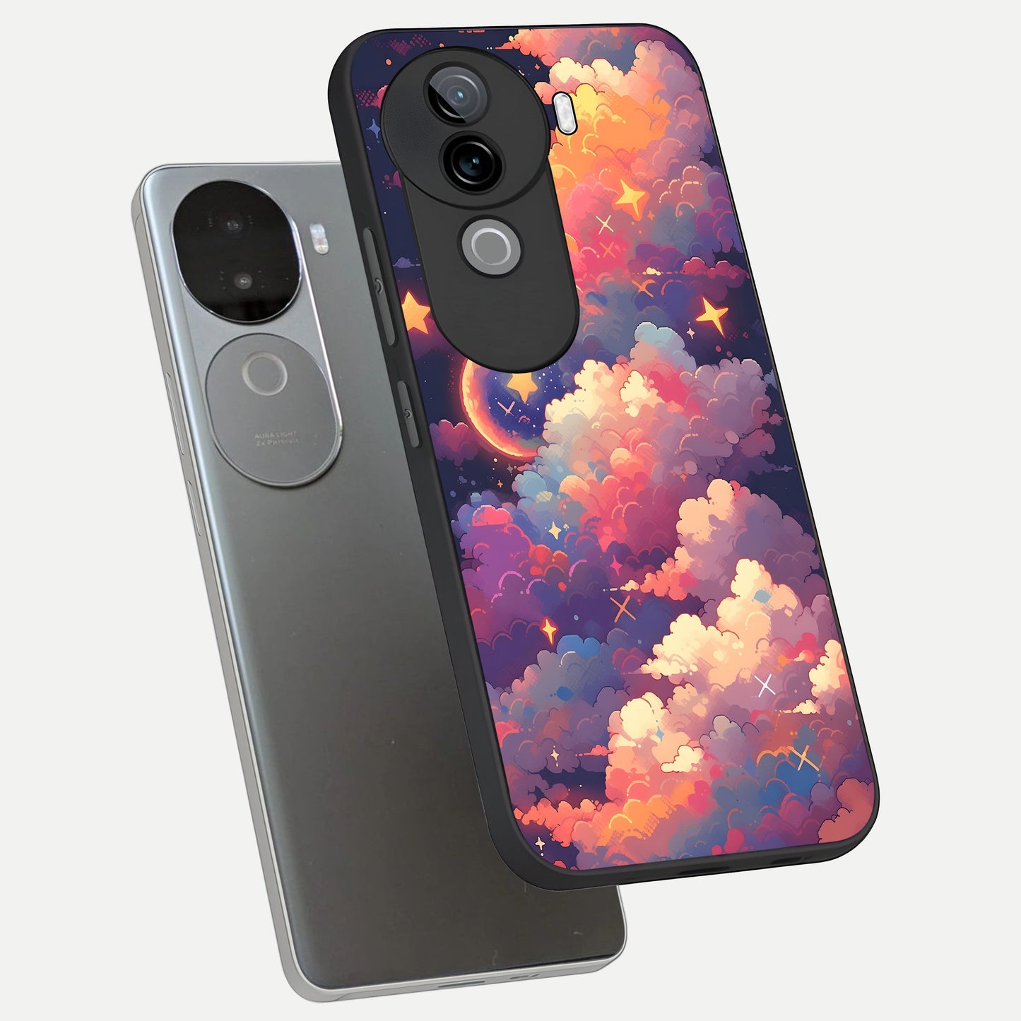  Starlit Dream Clouds phone case for iQOO Z9s showing premium glass back cover with detailed artwork