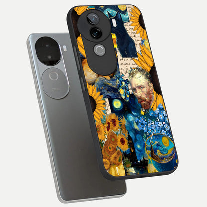  Sunflower Chic Mood Custom Name phone case for iQOO Z9s showing premium glass back cover with detailed artwork