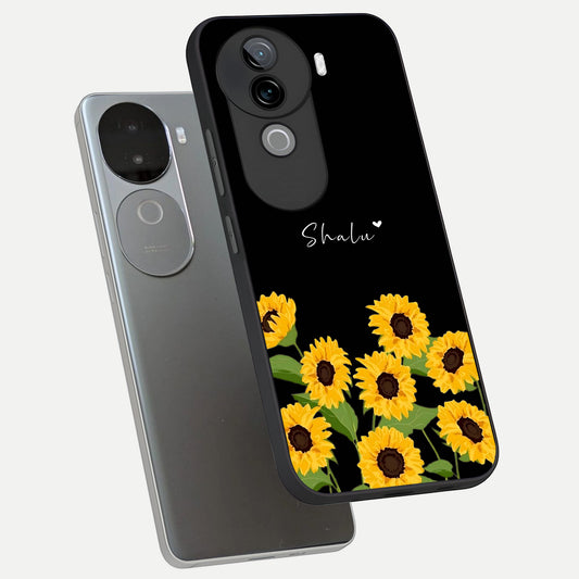 Sunflower Sky Bloom phone case for iQOO Z9s showing premium glass back cover with detailed artwork
