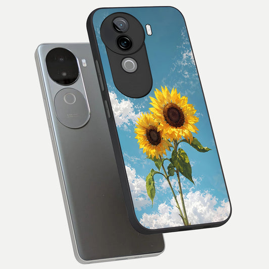  Sunlit Daisy Glow phone case for iQOO Z9s showing premium glass back cover with detailed artwork