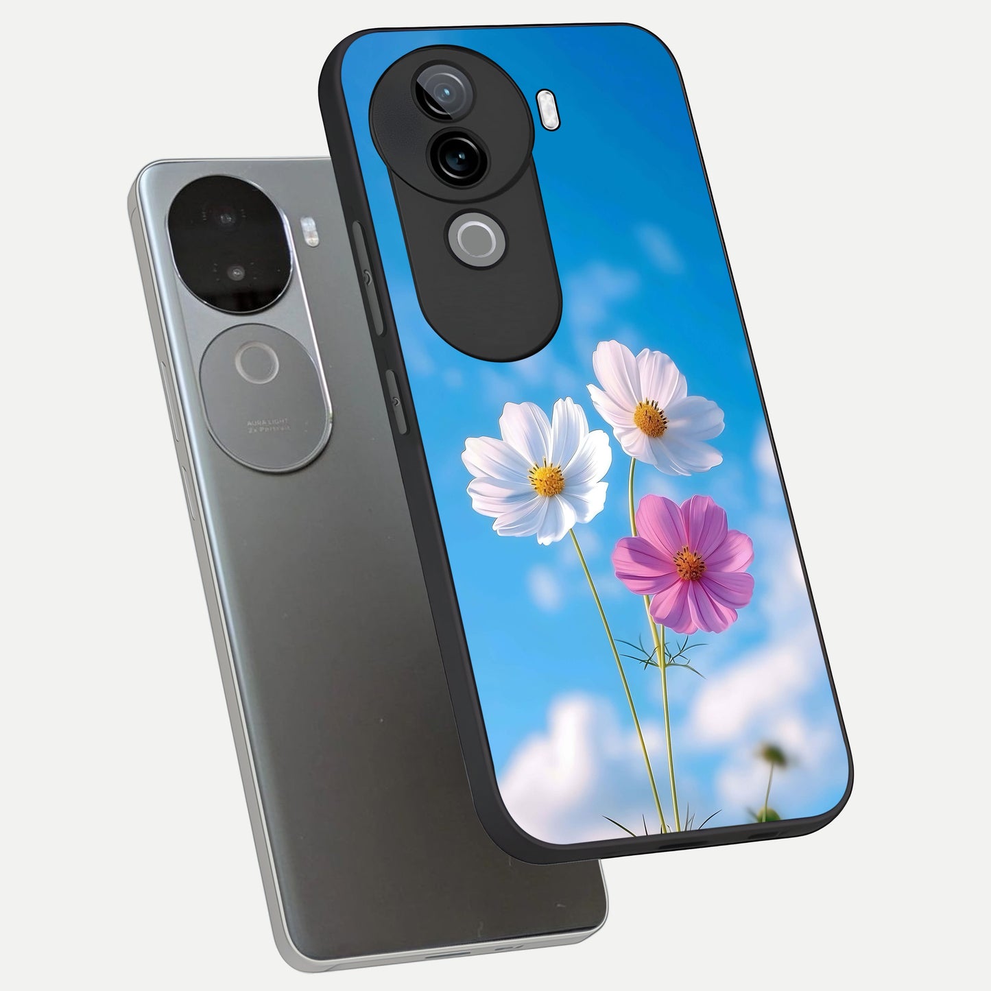  Tripple Flowers With Sky phone case for iQOO Z9s showing premium glass back cover with detailed artwork