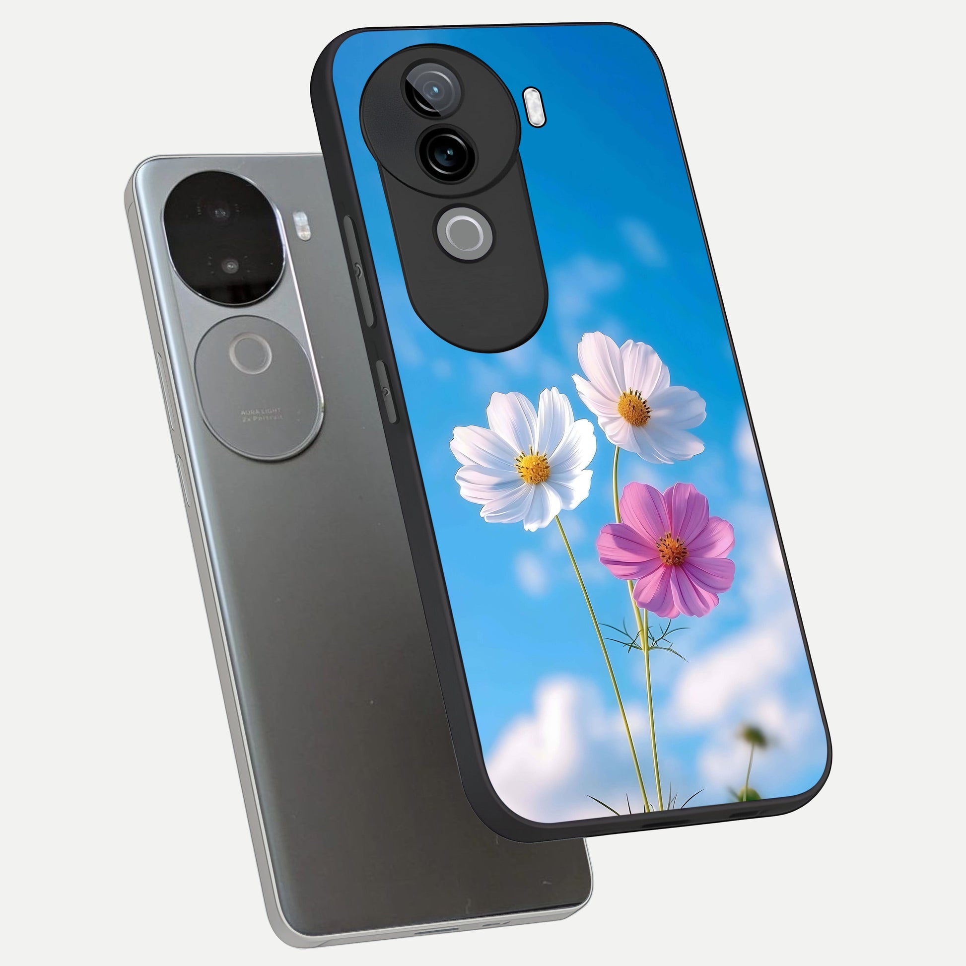  Tripple Flowers With Sky phone case for iQOO Z9s showing premium glass back cover with detailed artwork