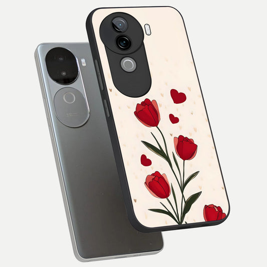  Tulip With Heart phone case for iQOO Z9s showing premium glass back cover with detailed artwork