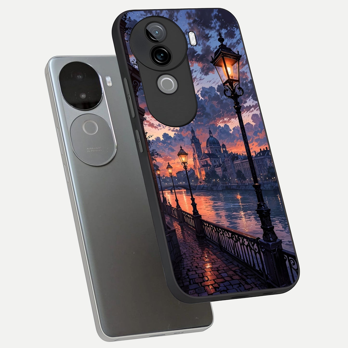  Twilight River Lights phone case for iQOO Z9s showing premium glass back cover with detailed artwork