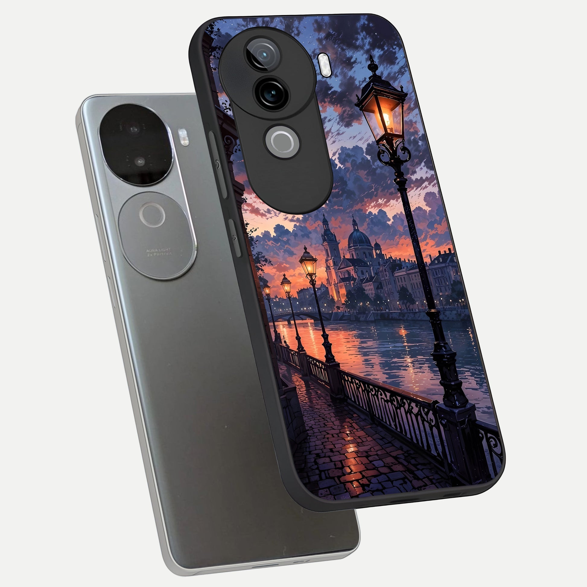  Twilight River Lights phone case for iQOO Z9s showing premium glass back cover with detailed artwork