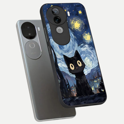  Van Gogh Cat phone case for iQOO Z9s showing premium glass back cover with detailed artwork