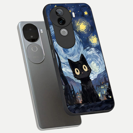  Van Gogh Cat phone case for iQOO Z9s showing premium glass back cover with detailed artwork