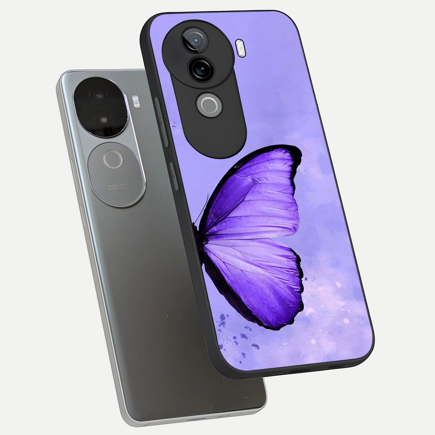  Violet Dream Wing phone case for iQOO Z9s showing premium glass back cover with detailed artwork