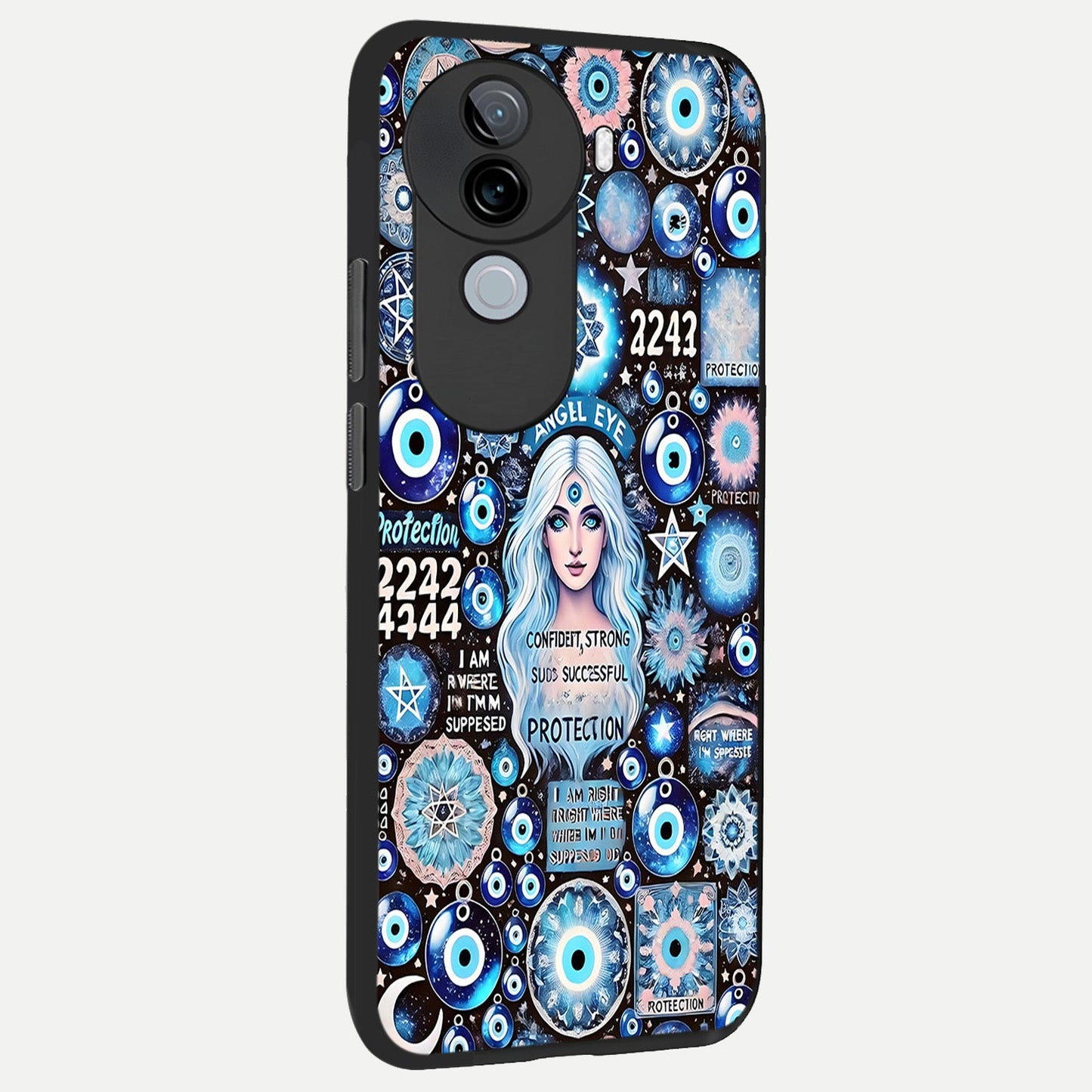  Angel Aura Shield back cover for iQOO Z9s slim fit glass case with vibrant aesthetic design