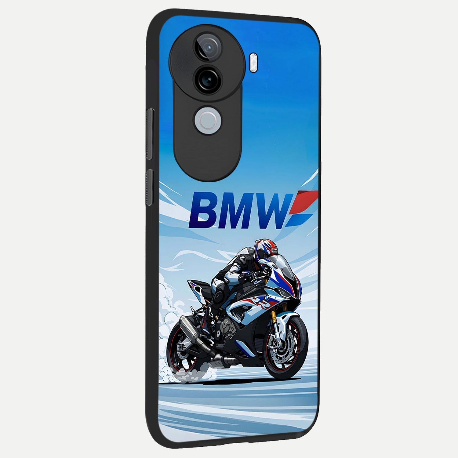  BMW Power Drift back cover for iQOO Z9s slim fit glass case with vibrant aesthetic design