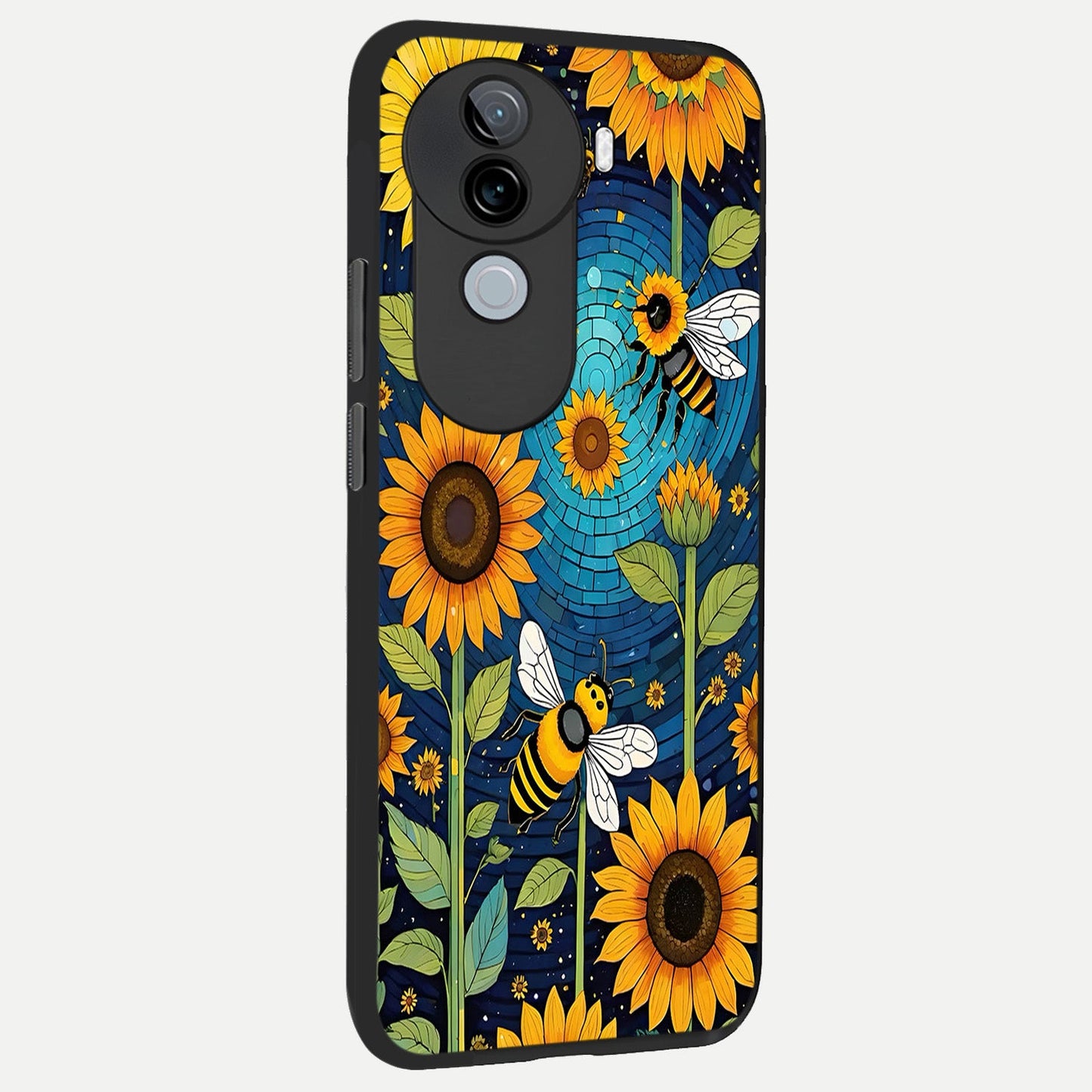  Bees And Sunflowers back cover for iQOO Z9s slim fit glass case with vibrant aesthetic design