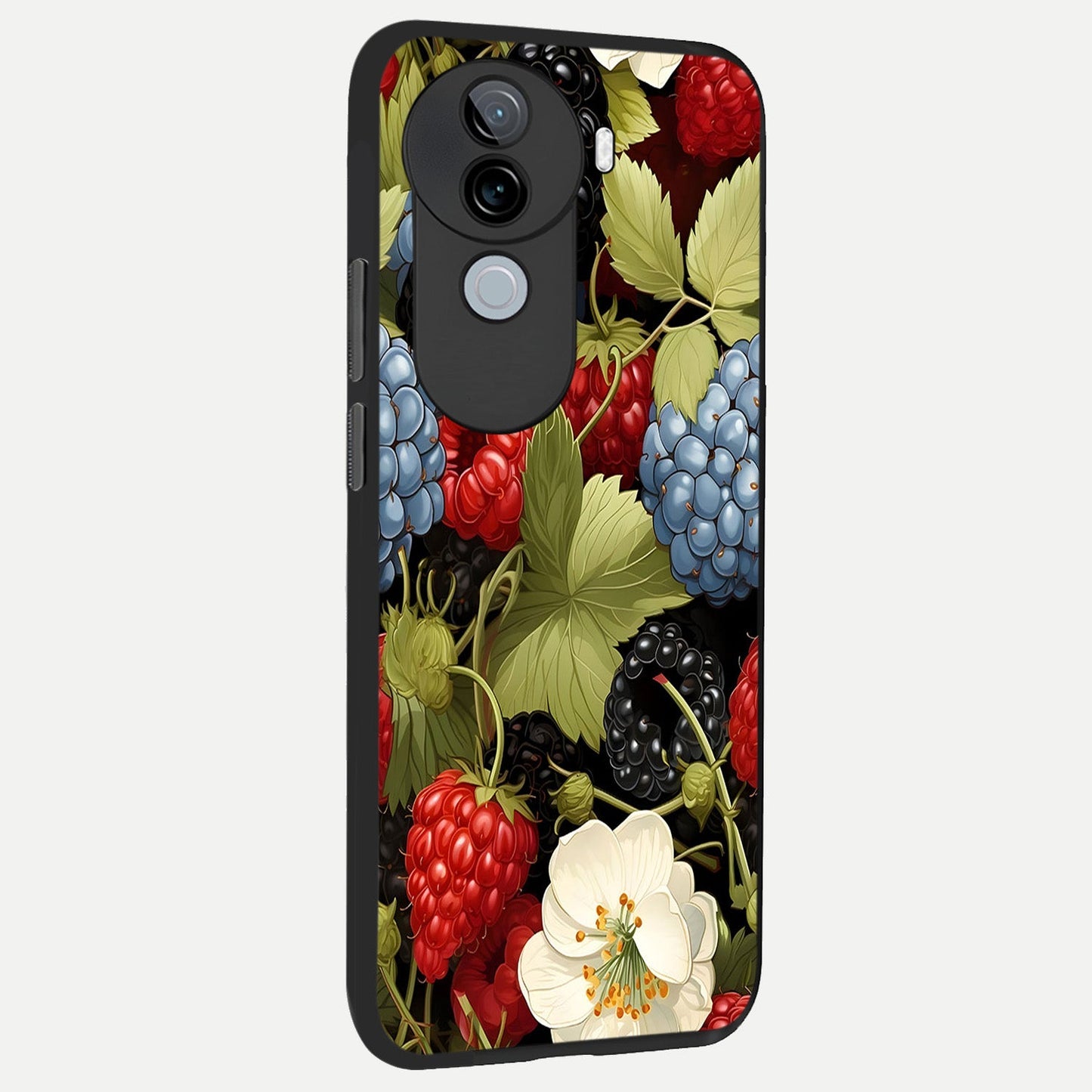  Berry Bloom Charm back cover for iQOO Z9s slim fit glass case with vibrant aesthetic design
