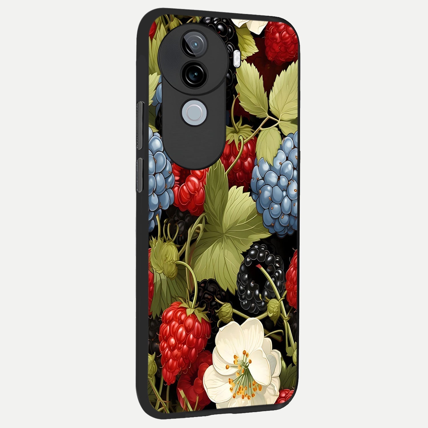  Berry Bloom Charm back cover for iQOO Z9s slim fit glass case with vibrant aesthetic design