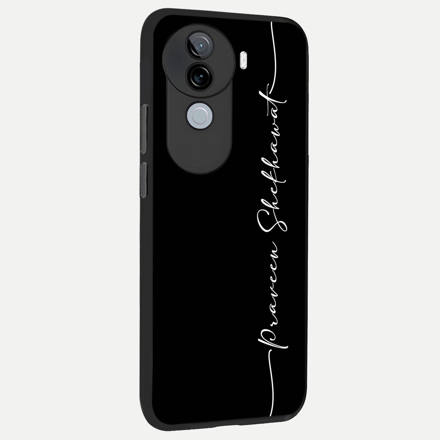  Black Tune Custom Name back cover for iQOO Z9s slim fit glass case with vibrant aesthetic design