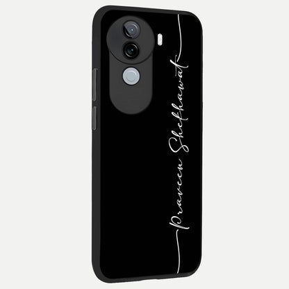  Black Tune Custom Name back cover for iQOO Z9s slim fit glass case with vibrant aesthetic design