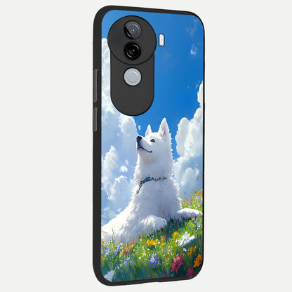  Blissful Cloud Pup back cover for iQOO Z9s slim fit glass case with vibrant aesthetic design