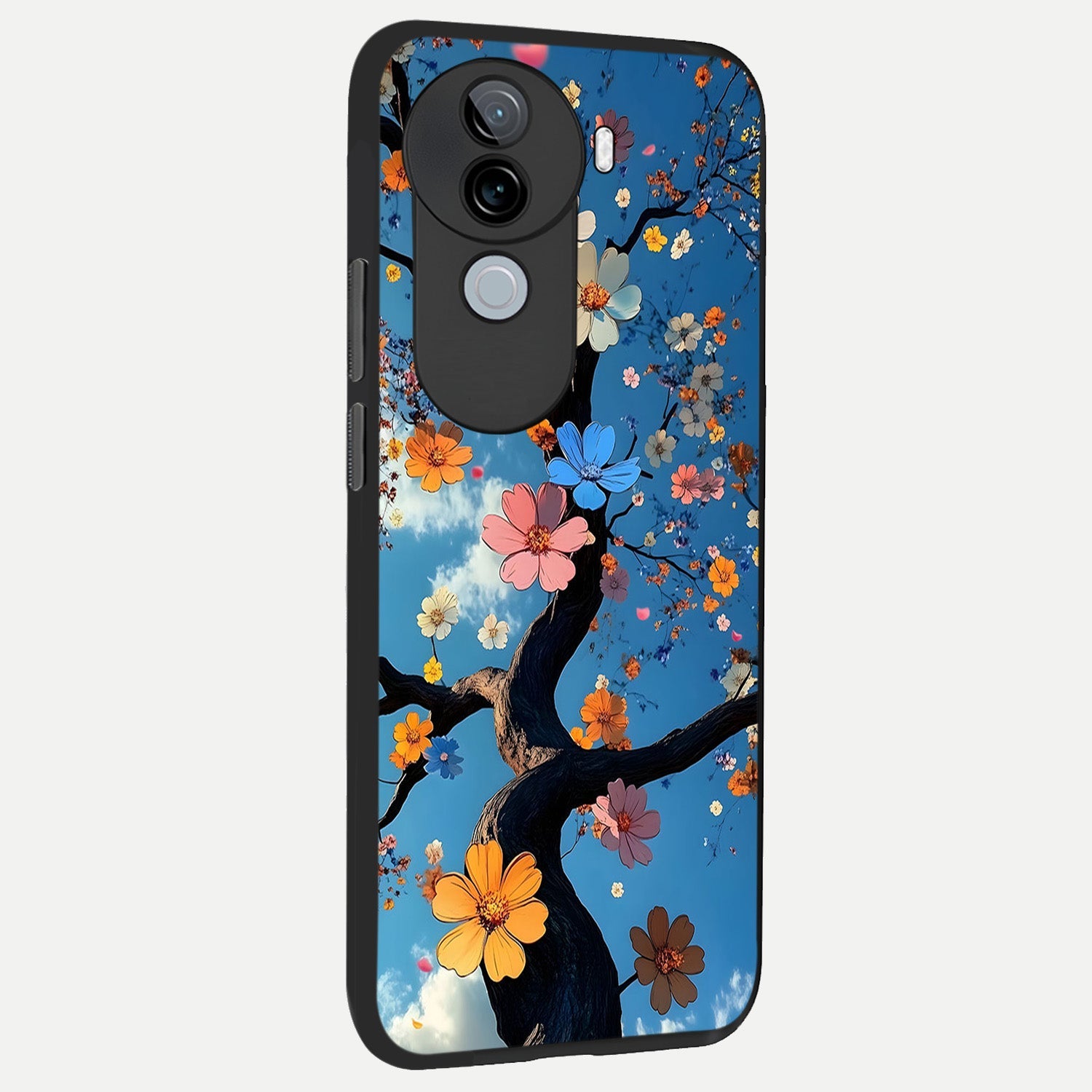  Blossom Dream Sky back cover for iQOO Z9s slim fit glass case with vibrant aesthetic design