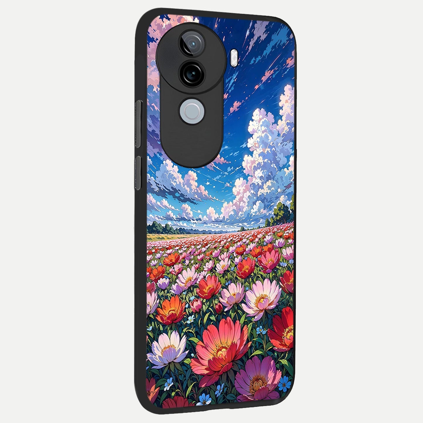  Blossom Sky Field back cover for iQOO Z9s slim fit glass case with vibrant aesthetic design