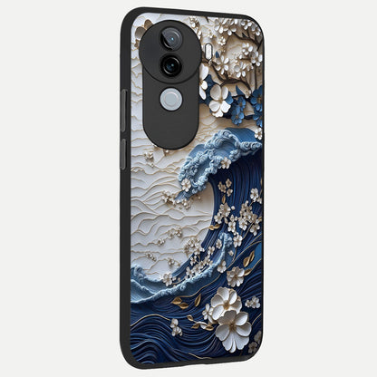  Blossom Wave Art back cover for iQOO Z9s slim fit glass case with vibrant aesthetic design