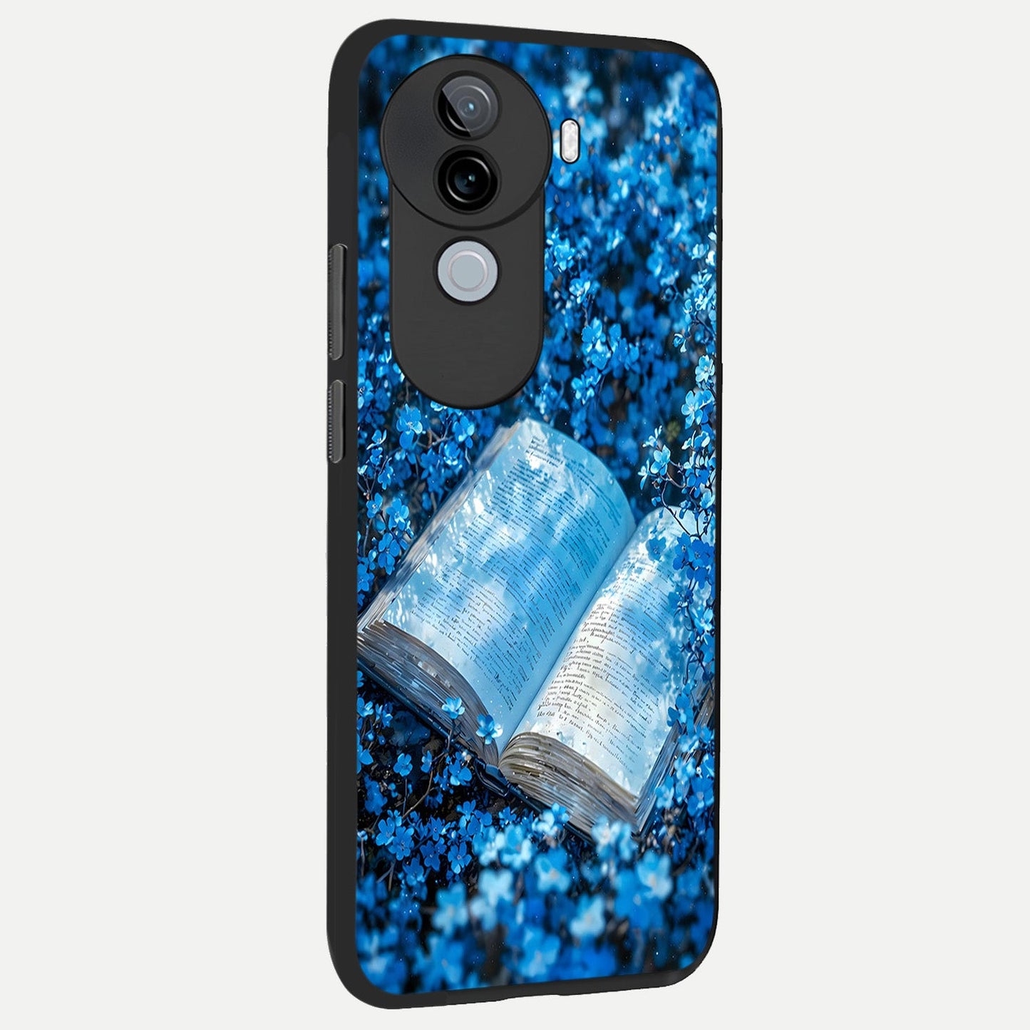  Blue Bloom Tales back cover for iQOO Z9s slim fit glass case with vibrant aesthetic design