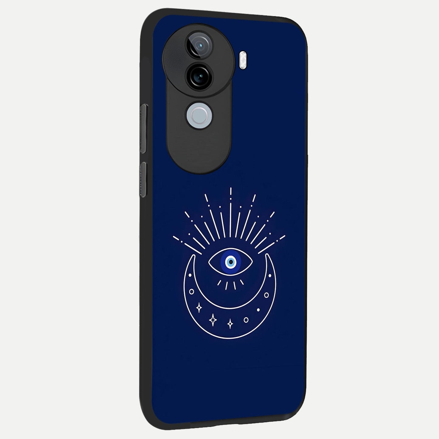  Blue Evil Eye back cover for iQOO Z9s slim fit glass case with vibrant aesthetic design