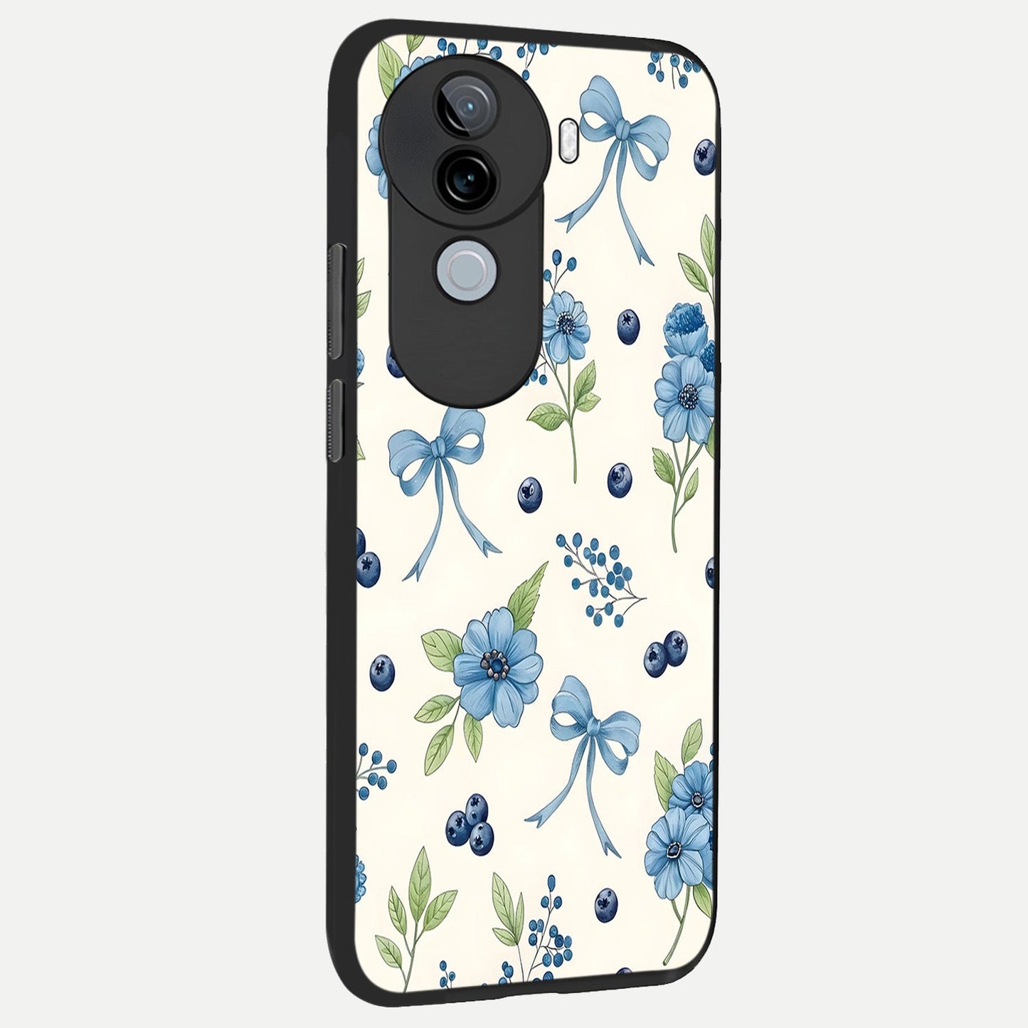  Blue Flower And Bow back cover for iQOO Z9s slim fit glass case with vibrant aesthetic design