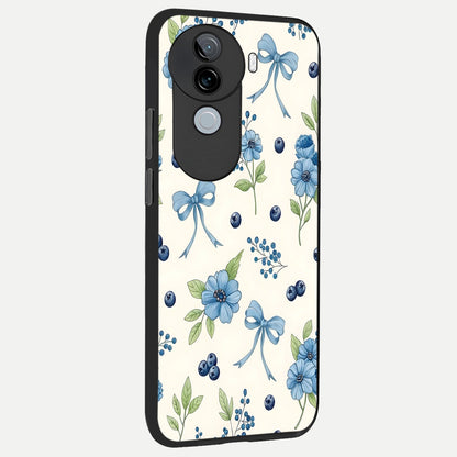  Blue Flower And Bow back cover for iQOO Z9s slim fit glass case with vibrant aesthetic design