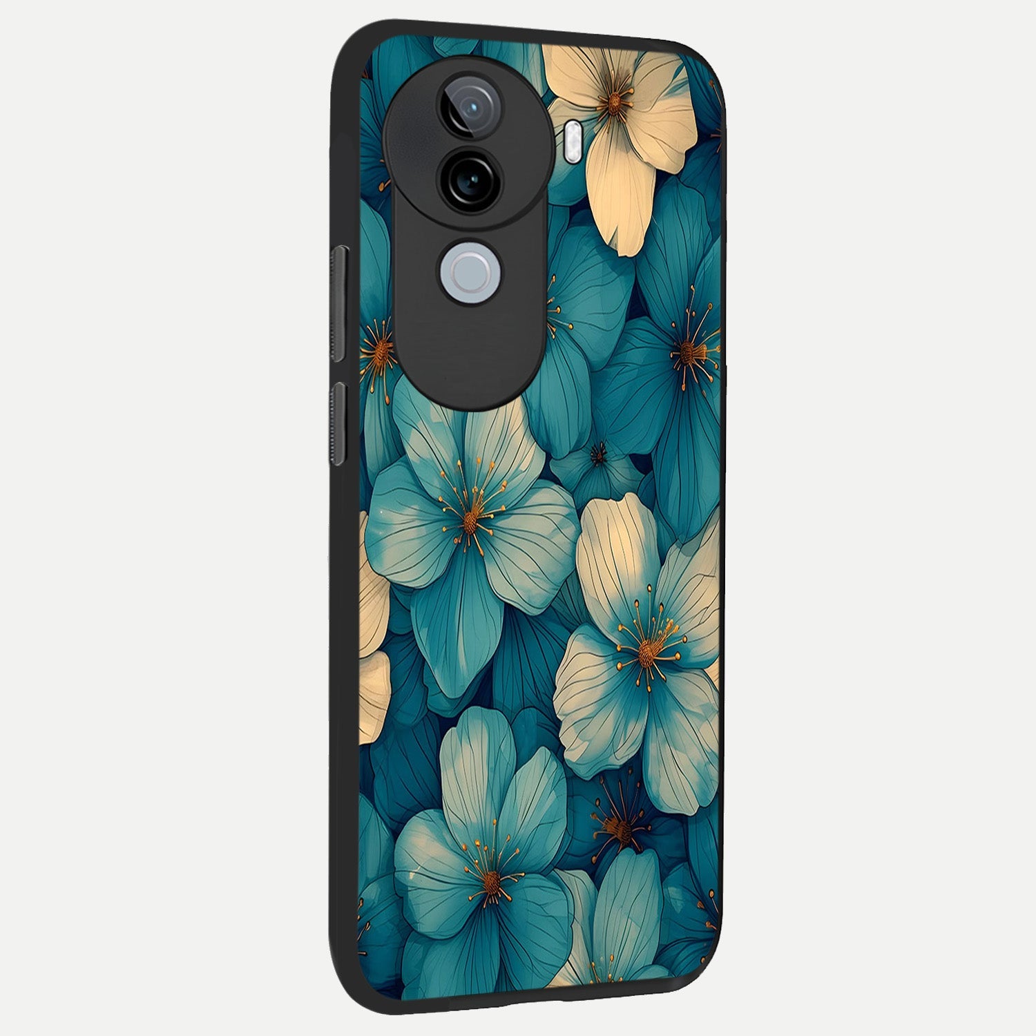  Blue Shade Floral back cover for iQOO Z9s slim fit glass case with vibrant aesthetic design