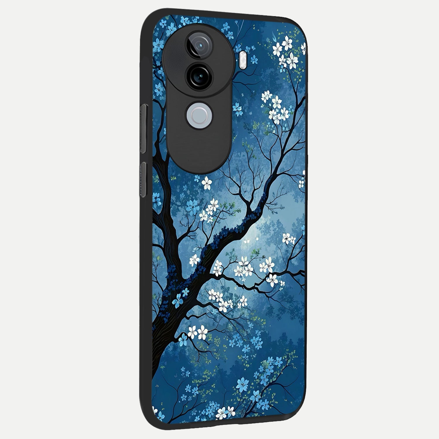  Blue Tree Serenity back cover for iQOO Z9s slim fit glass case with vibrant aesthetic design